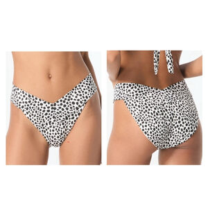 Michael Kors Women’s Medium High Leg Bikini Bottom - Spot Black & White NWT
